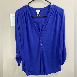 DYNAMITE womens top, v-neck, long sleeve, blue, size large